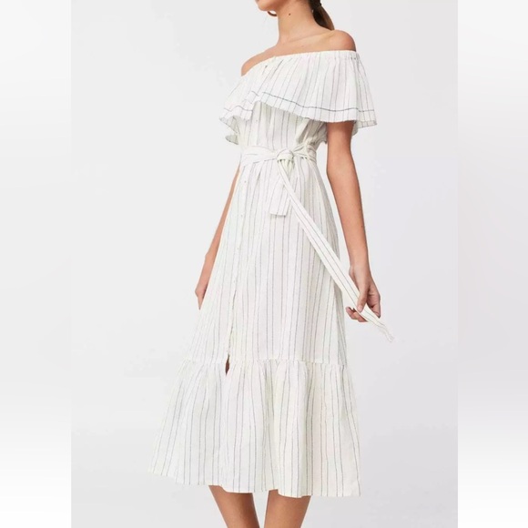 Mango off the shoulder linen striped dress - Picture 1 of 4